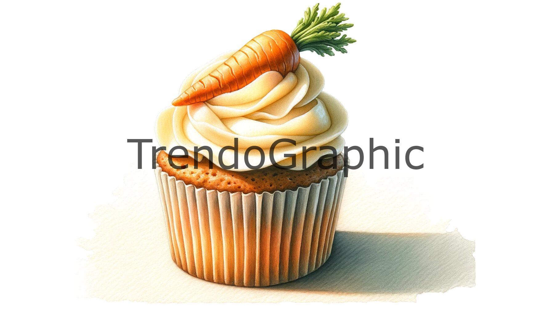 Artistic Carrot Cake Cupcake with Creamy Frosting and Marzipan Detail