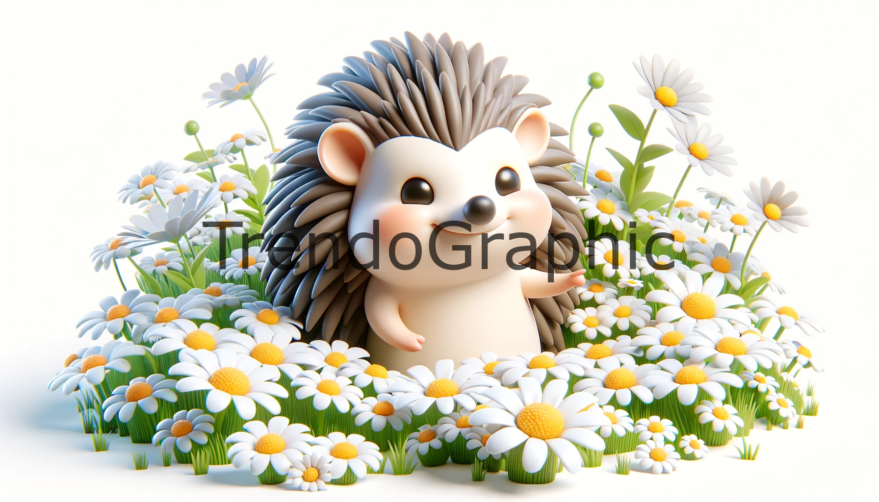 Charming Hedgehog in a Daisy Field: A Whimsical 3D Scene