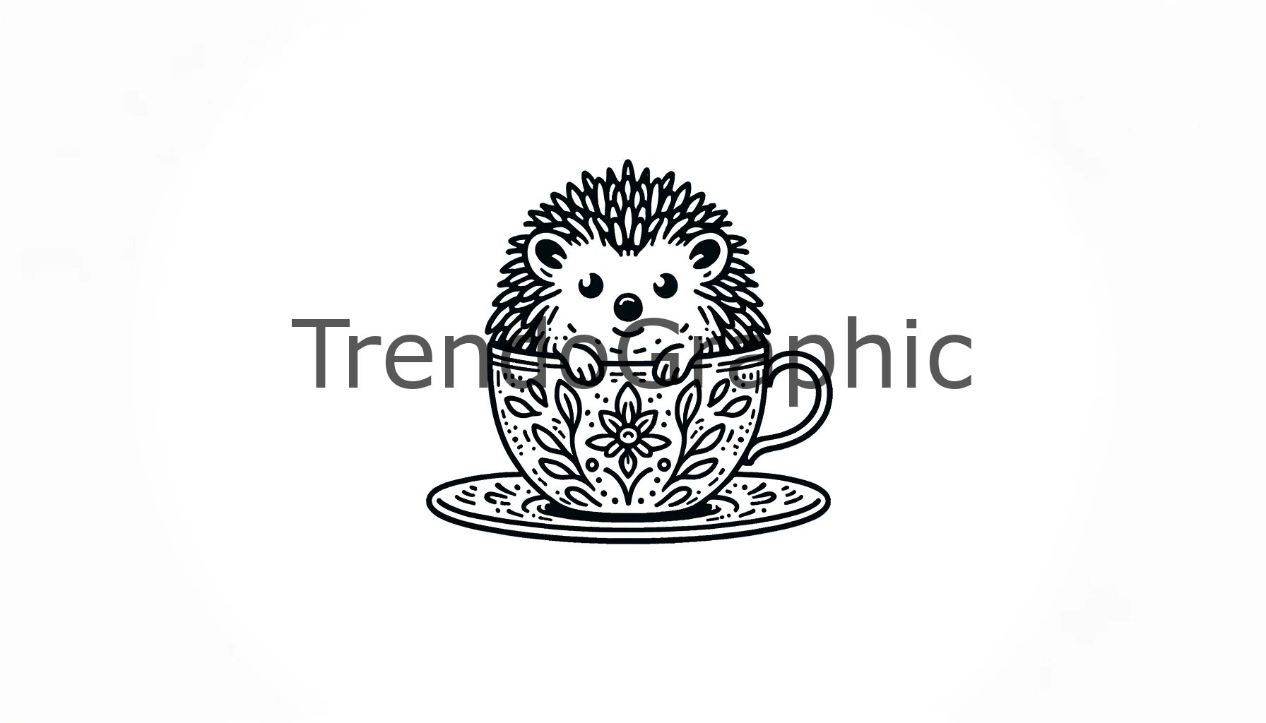 Charming Hedgehog in a Teacup: A Unique Line Art Display