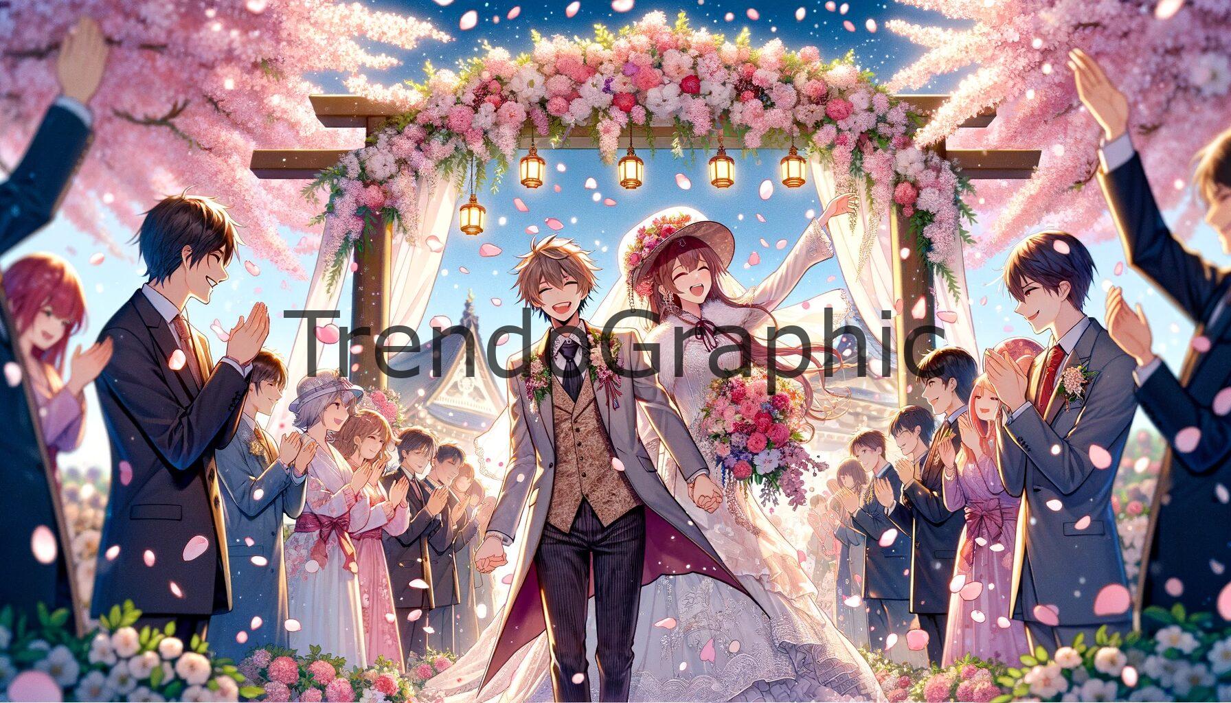 Cherry Blossom Love: A Joyful Anime Wedding Celebration