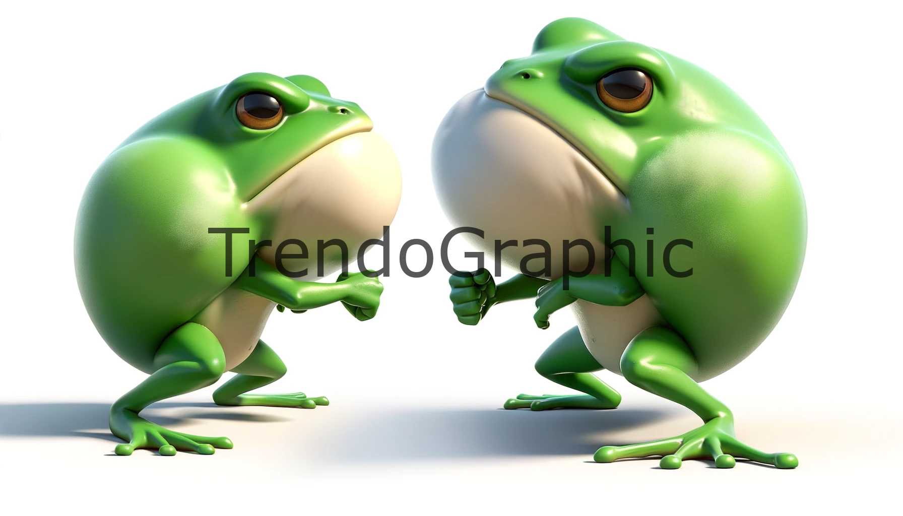 Dynamic 3D Cartoon Frog Showcasing Defensive Puffing