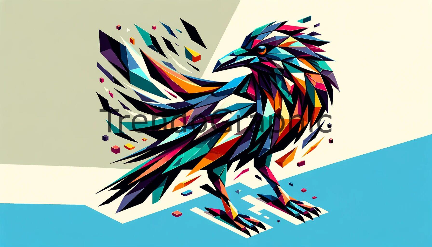 Dynamic Geometric Crow: Artistic Fusion in Isometric View