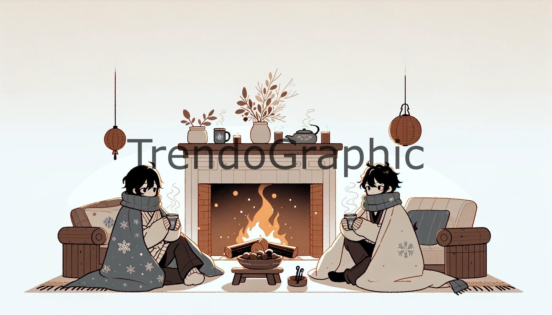 Enchanting Anime Winter Evening by the Fireplace