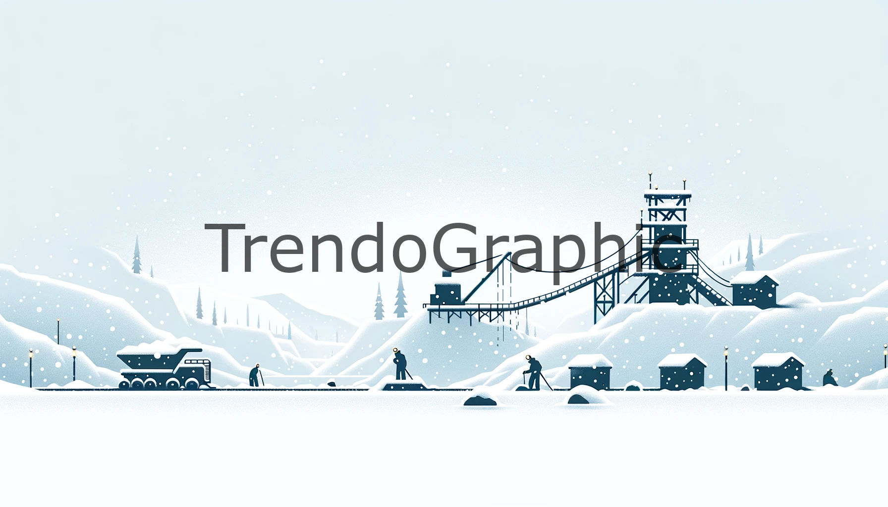 Enchanting Snow-Covered Mining Site in Minimalist Depiction