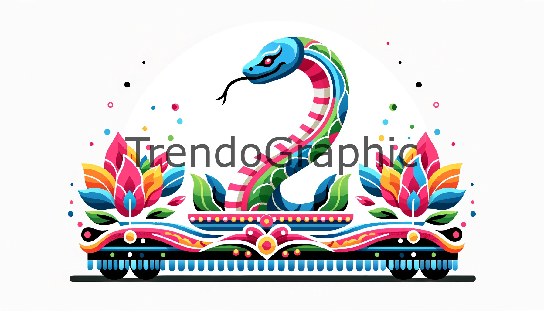 Festive Elegance: Snake-Themed Parade Float in Minimalist Art