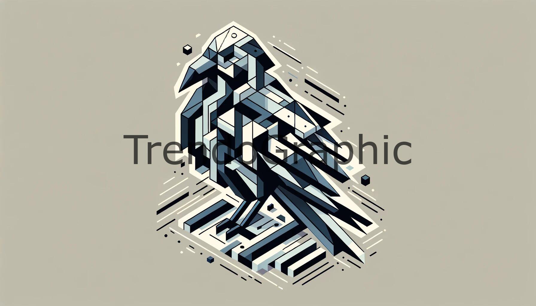 Geometric Avian Art: Abstract Crow in Isometric Style