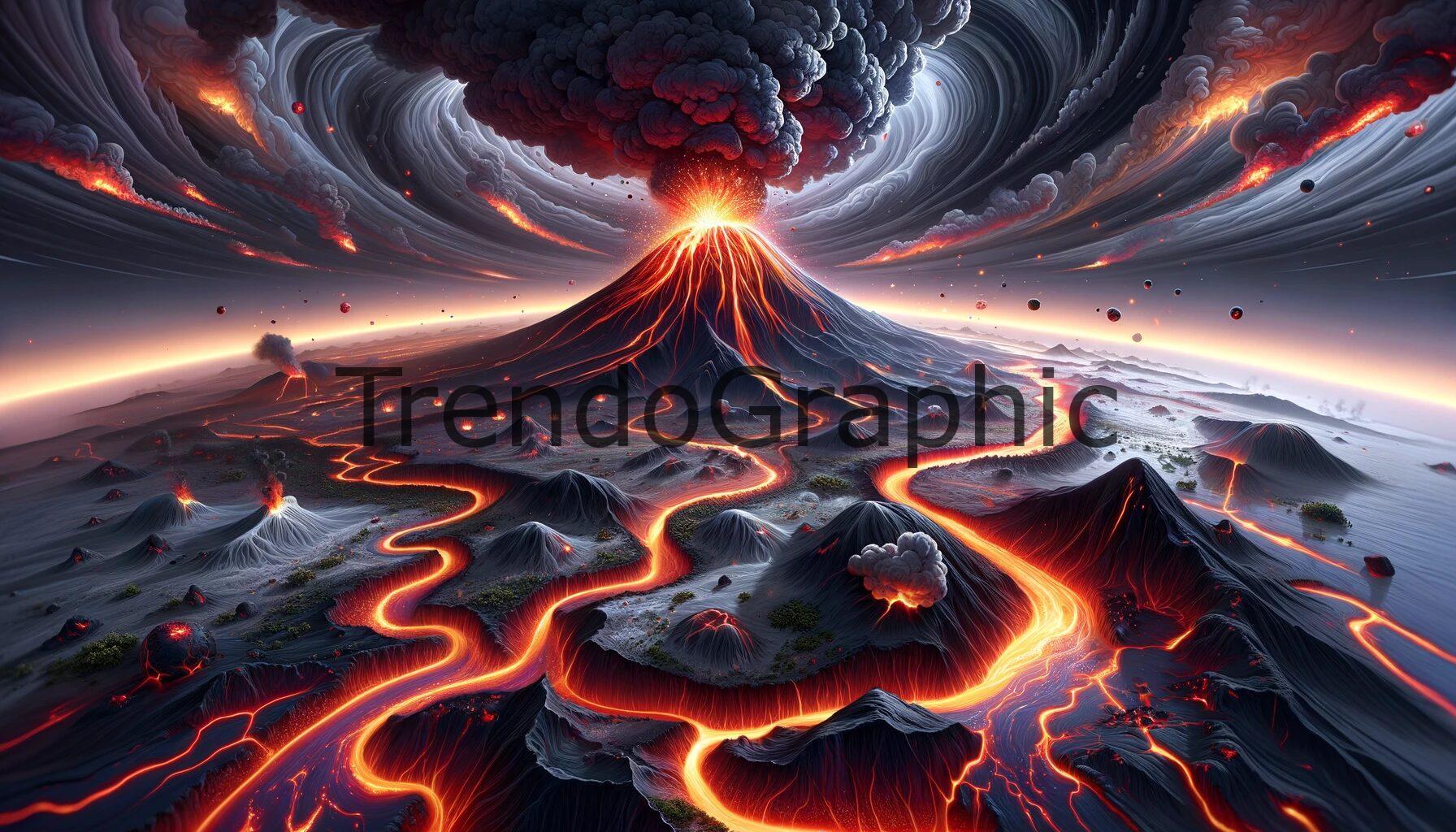 Majestic Volcano Eruption on a Planet of Fire and Ash