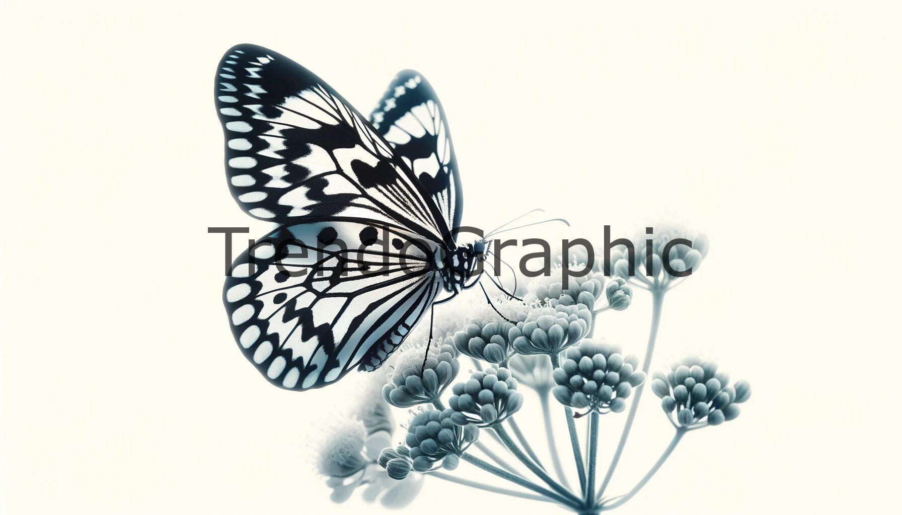 Nature’s Intricacy: Detailed Black and White Butterfly on a Flower
