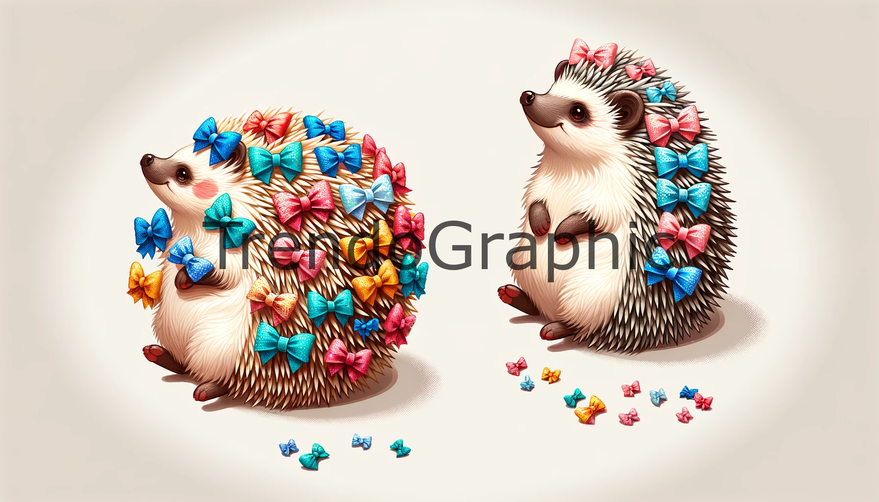 Adorable Decorated Hedgehog: Playful Poses with Colorful Bows