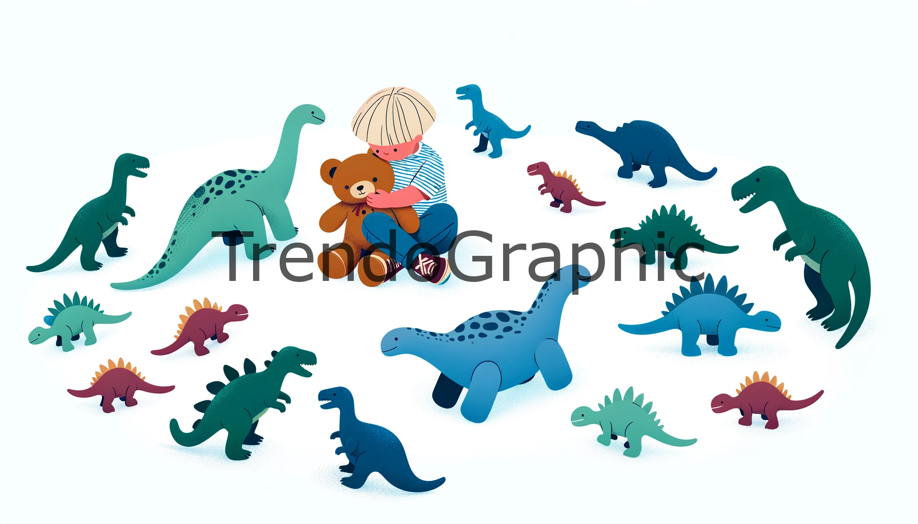 Playful Solitude: A Child’s World with Dinosaurs and Teddy Bear