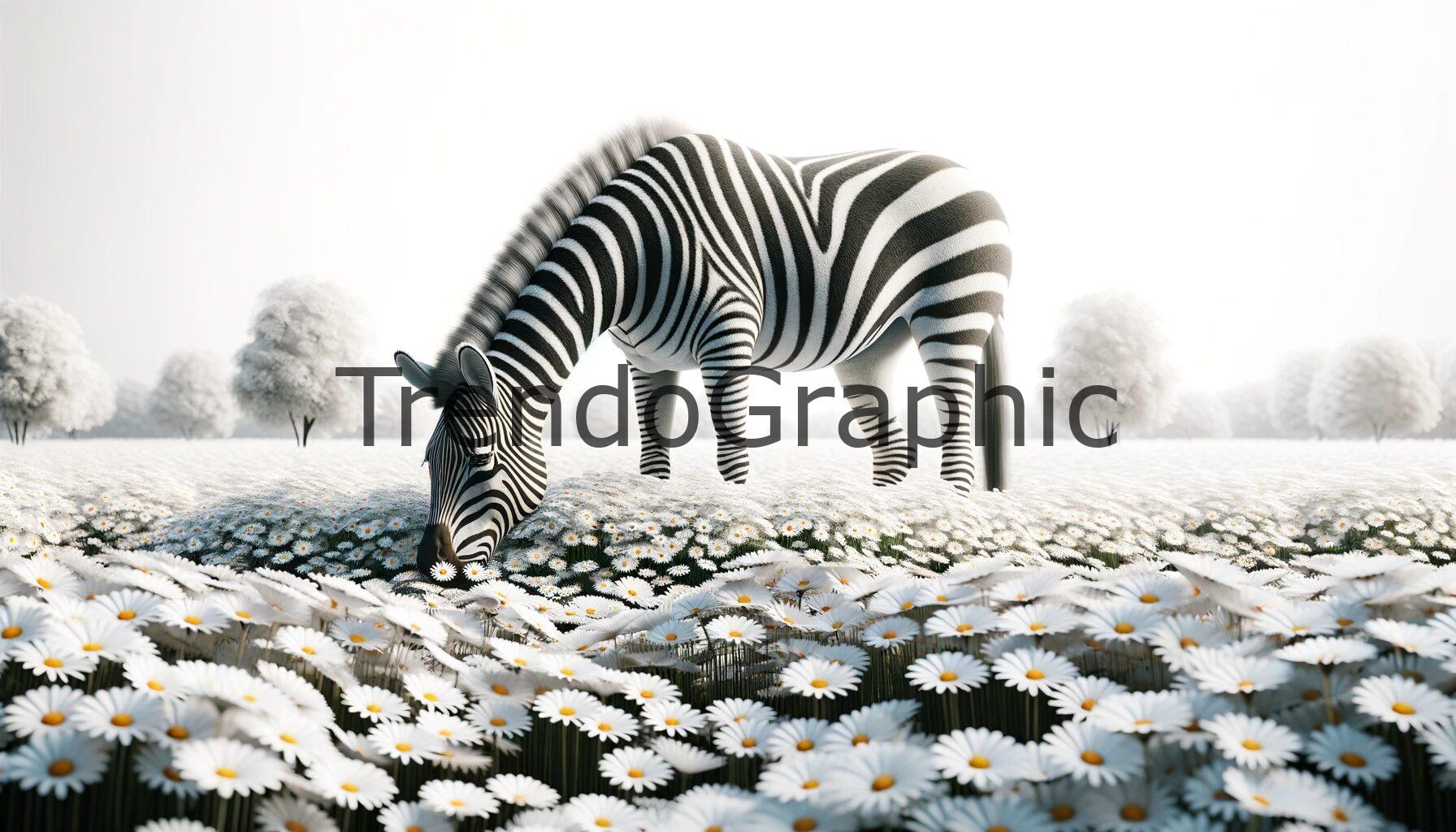 Serene Zebra Grazing in a Daisy Meadow