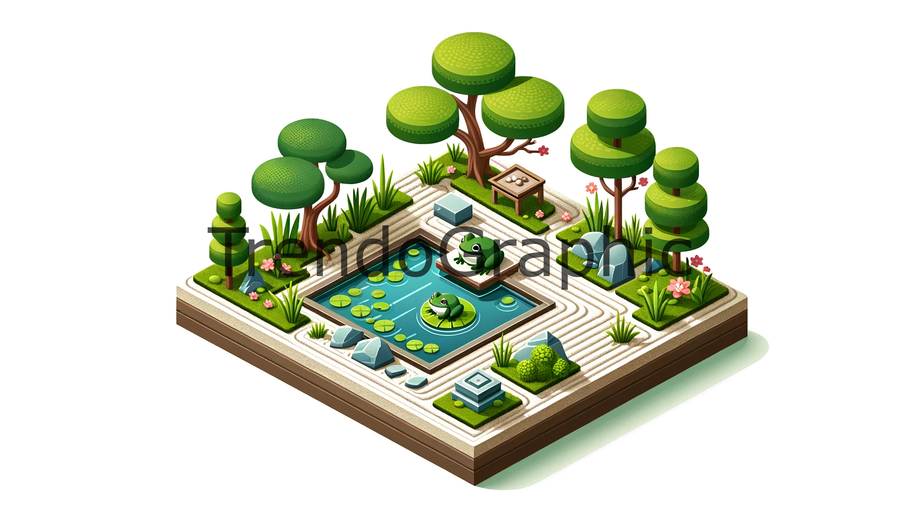 Tranquil Zen Garden with Frog: A Peaceful Oasis