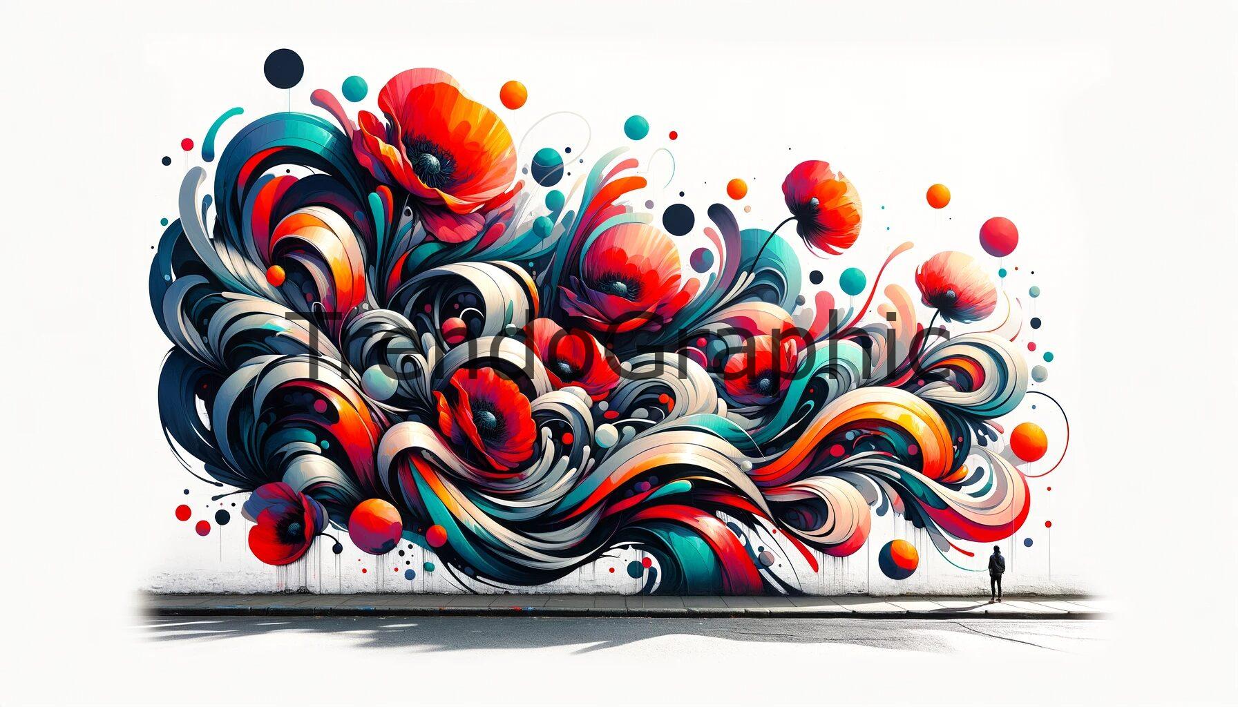 Vivid Poppies in Abstract Swirls: A Graffiti Art Masterpiece