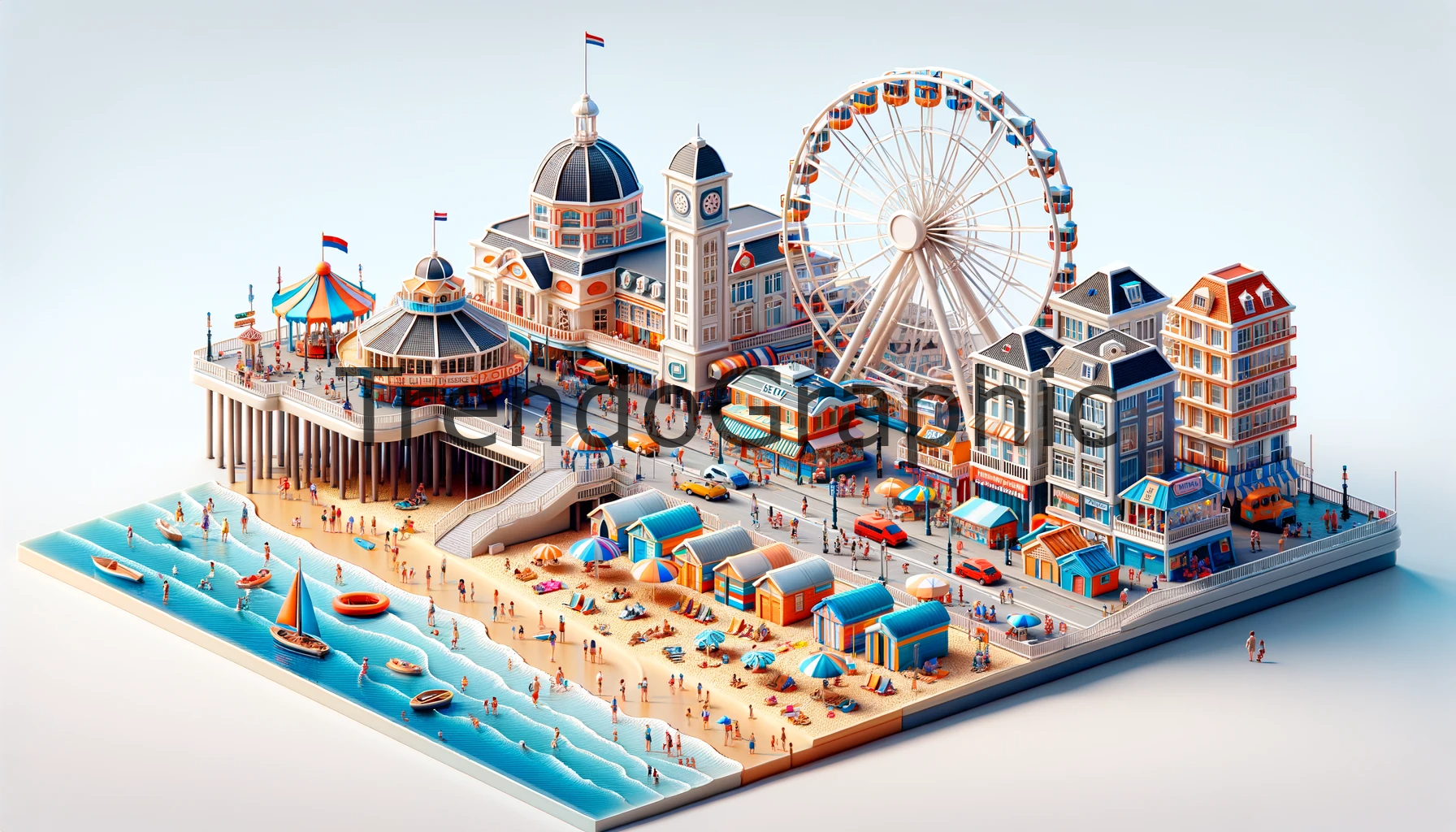 Whimsical Scheveningen Beach in Colorful 3D Cartoon